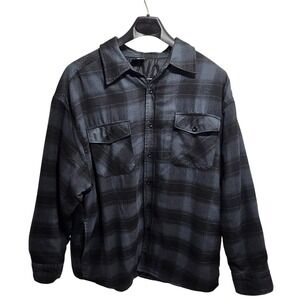 YAGO Men's Plaid Quilted Lined Flannel Shirt Jacket 4XL Dark Grey Black